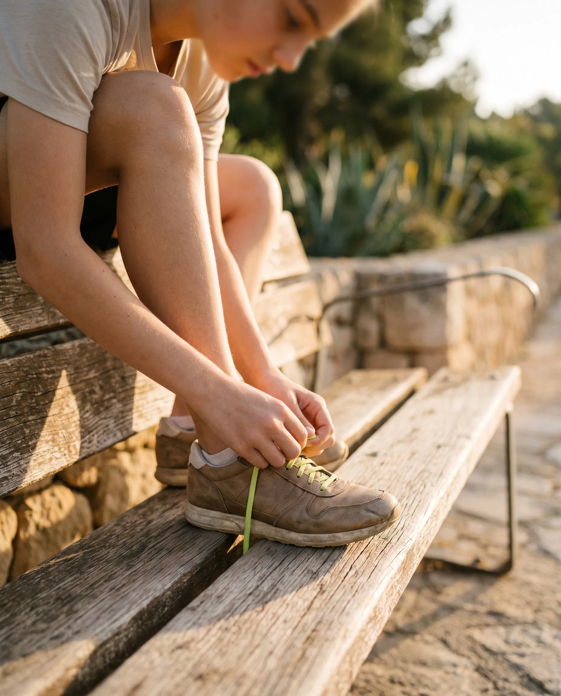 Person lacing up their running shoes before a run